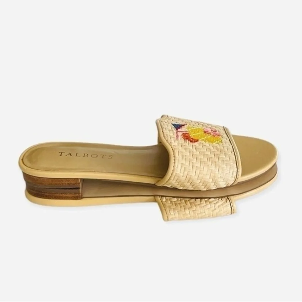 TALBOTS Keri Mai Natural Pineapple Straw Slip-On Mules Women’s Size 5.5